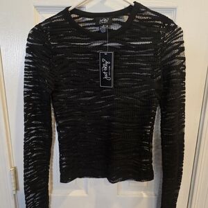 Just Polly Black Sheer Long Sleeve Top